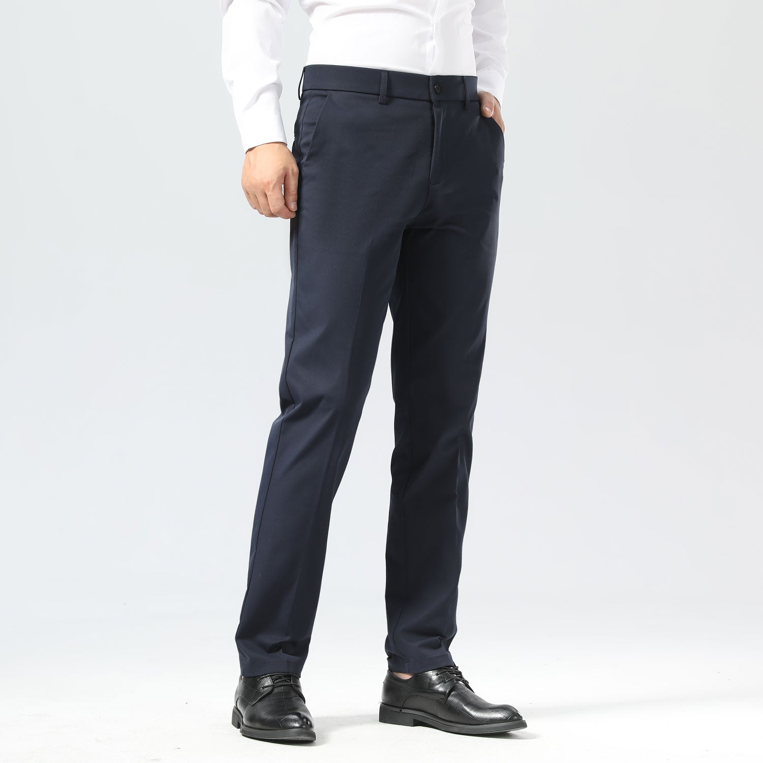 Plaid&Plain Navy Blue Men's Dress Pants | Slim Fit Stretch Comfy Dress Pants