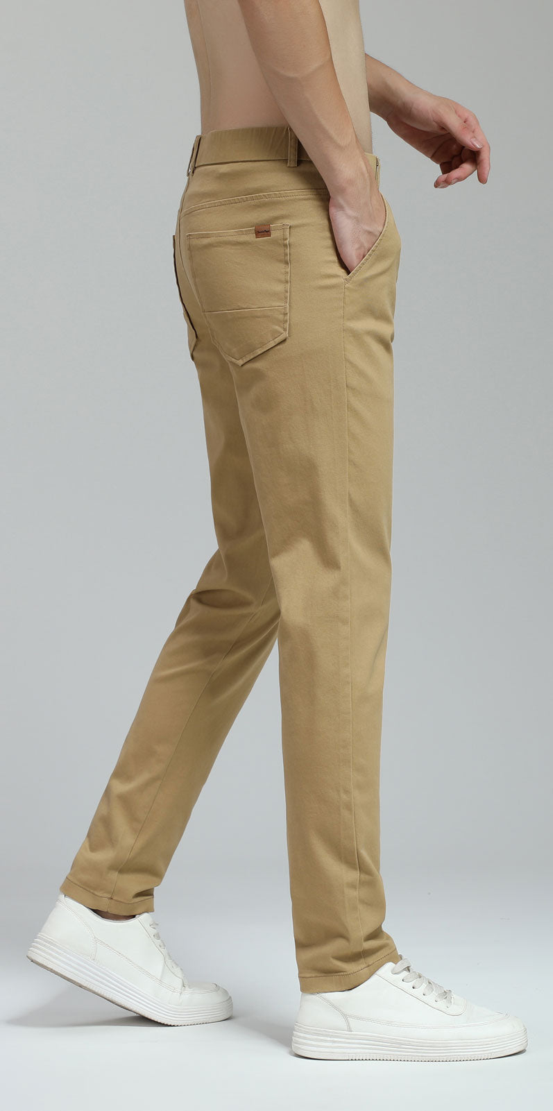 Plaid&Plain Men's British Khaki Skinny Chinos | Slacks Tapered Trousers Suit Pants