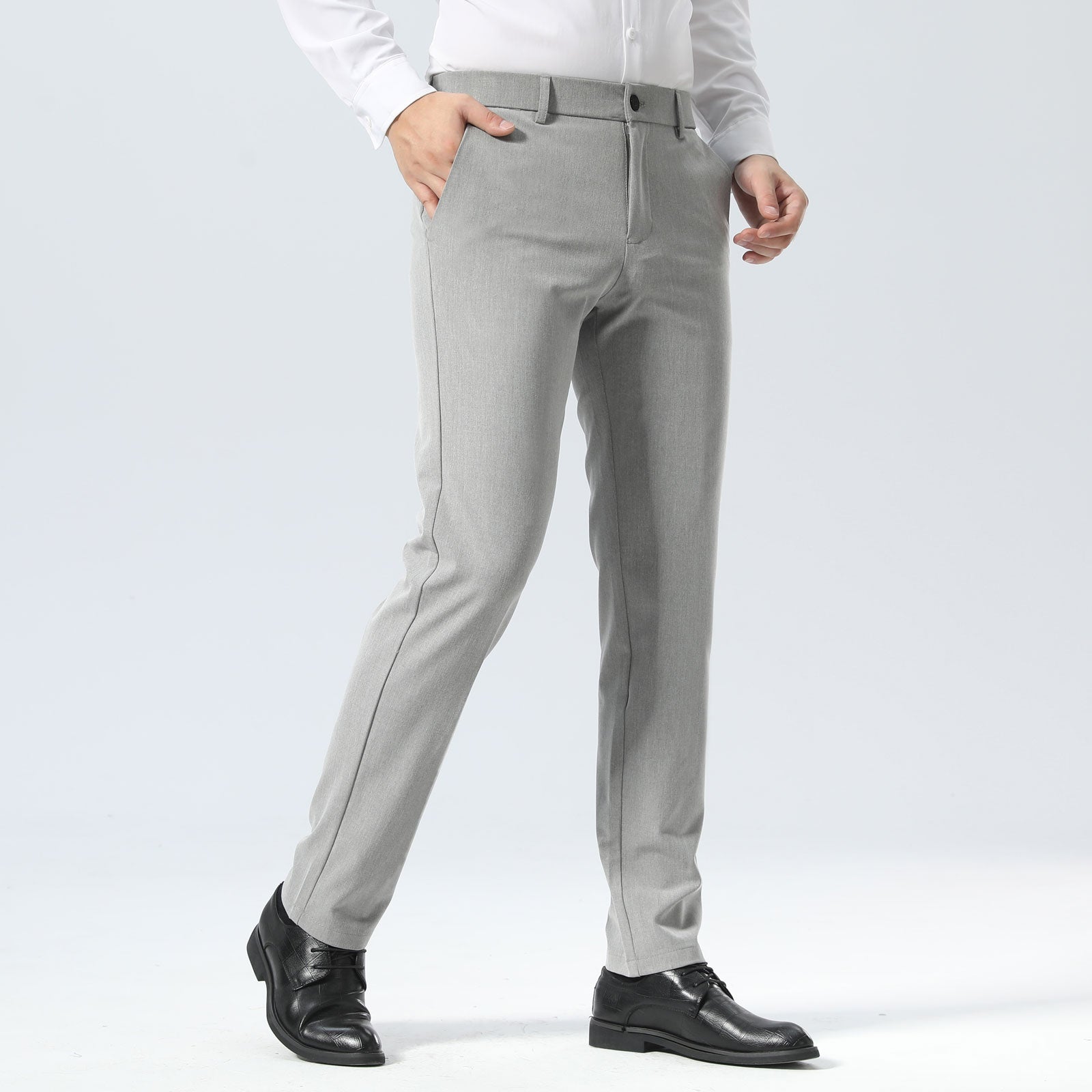 Plaid&Plain Light Heather Grey Men’s Slim - Fit Dress Pants | Stretch Dress Pants