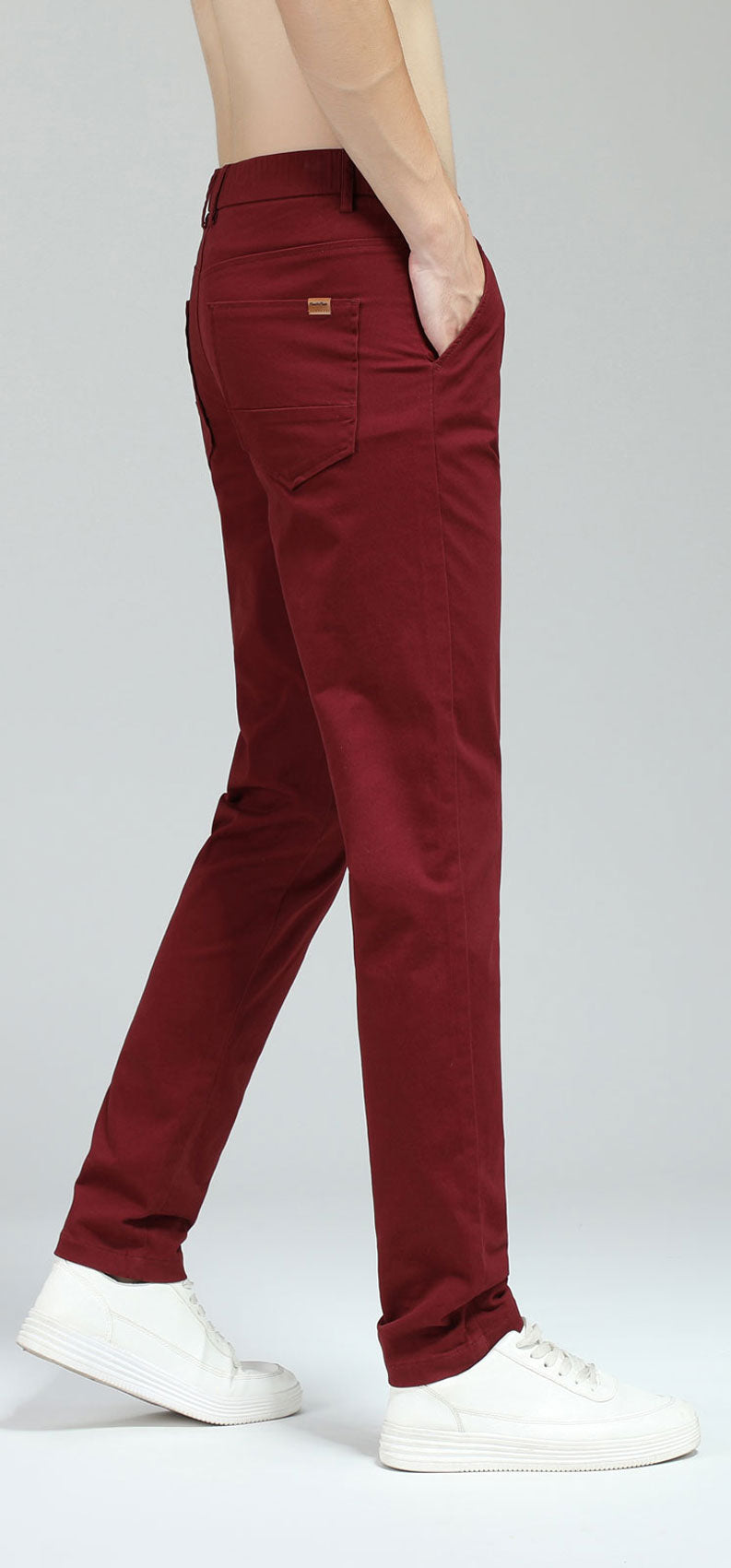 Plaid&Plain Men's Burgundy Skinny Chinos | Slacks Tapered Trousers Suit Pants