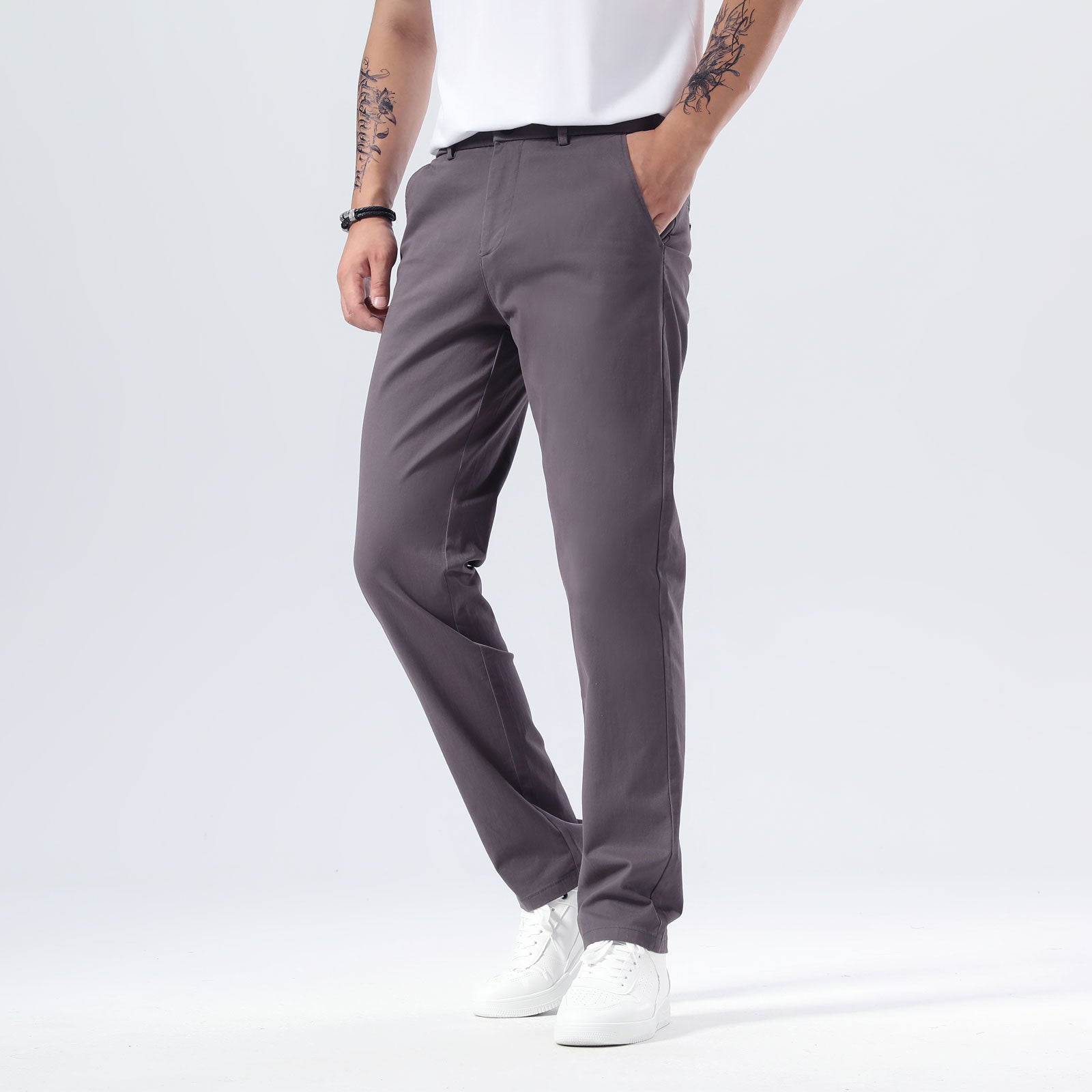 Plaid&Plain Grey Men’s Slim - Fit Chinos| Men’s Tapered Chino Pants