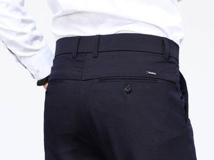 Plaid&Plain Men's Navy Blue Slim Fit Dress Pants | 4-Way Flex Stretch Suit Pants