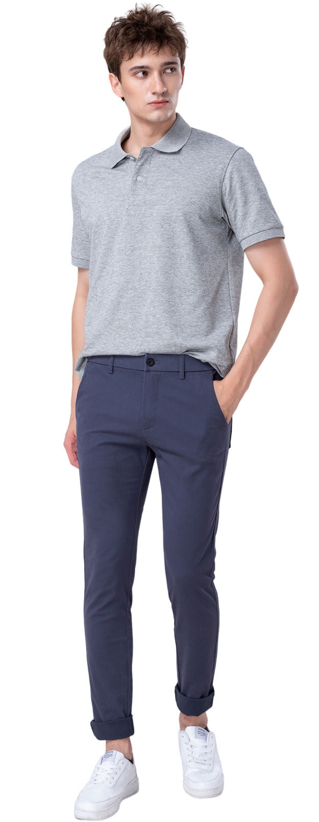 Plaid&Plain Men's Pacific Blue Skinny Chinos | Slacks Tapered Trousers Suit Pants