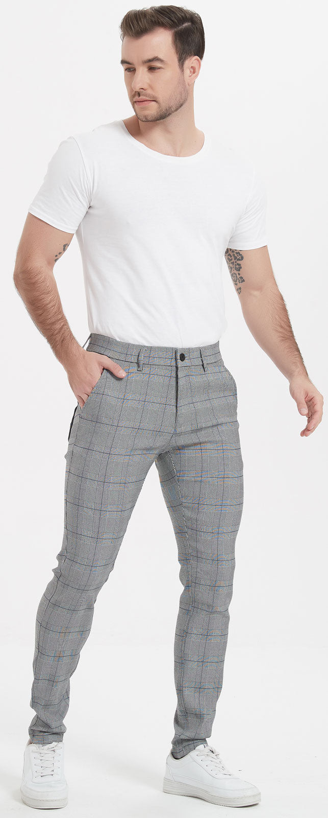 Plaid&Plain Grey Plaid Skinny Men's Chinos | Slacks Tapered Trousers