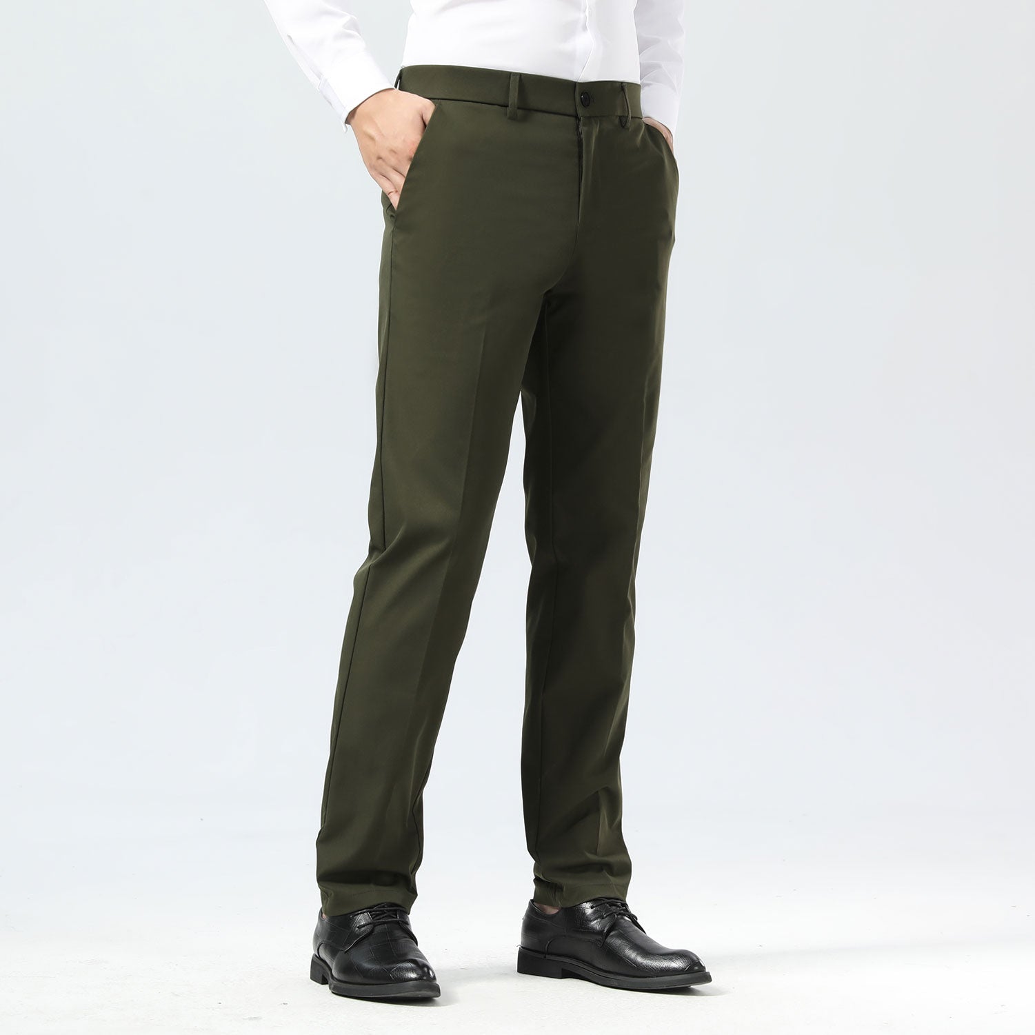 Plaid&Plain Olive Men's Dress Pants | Slim Fit Stretch Comfy Dress Pants