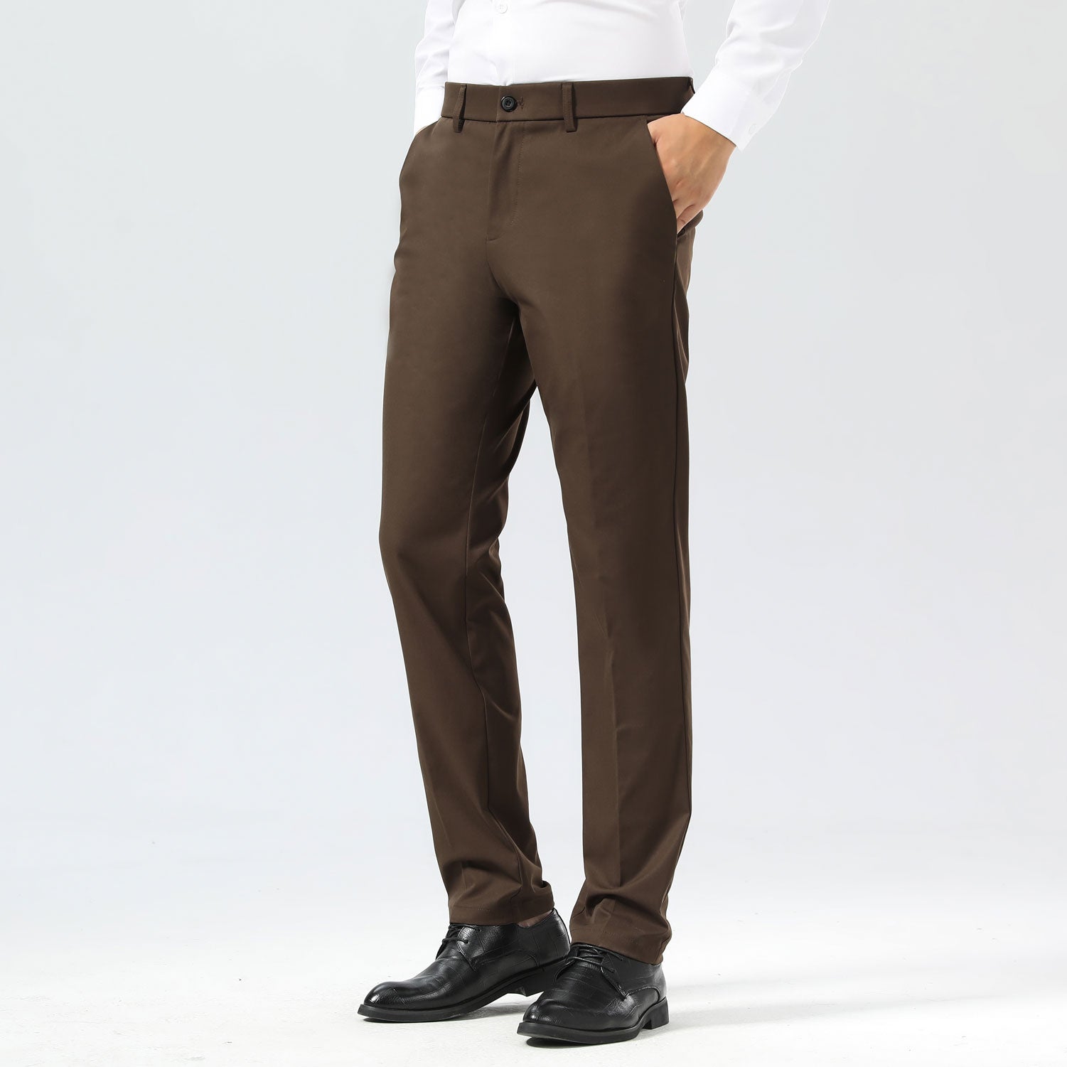 Plaid&Plain Brown Men's Dress Pants | Slim Fit Stretch Comfy Dress Pants