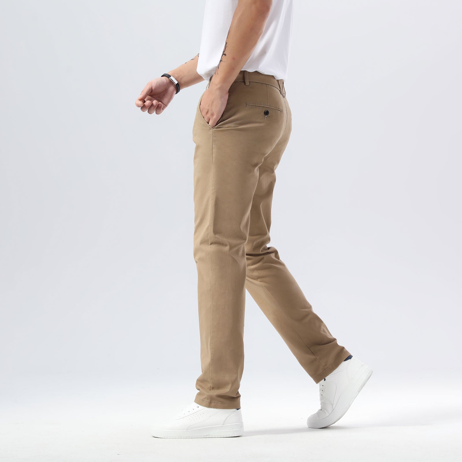 Plaid&Plain Dark Pebble Khaki Men’s Slim - Fit Chinos| Men’s Tapered Chino Pants