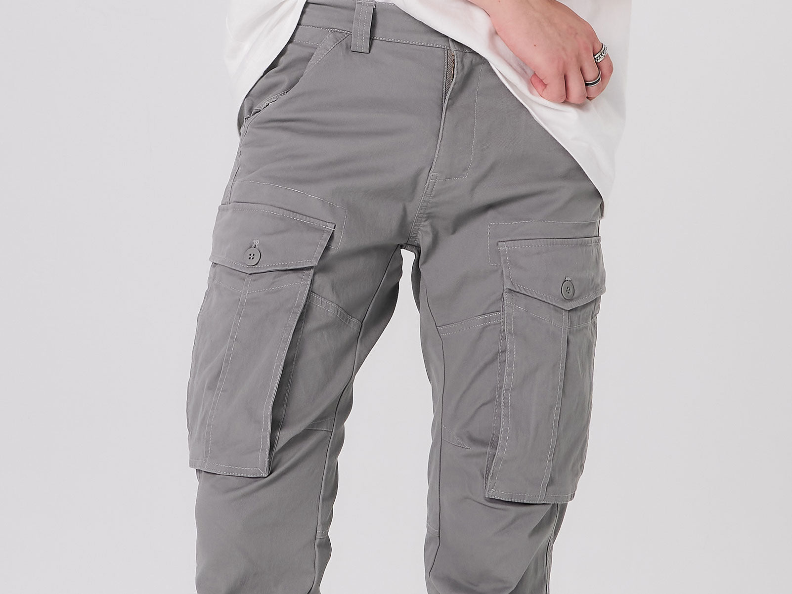Plaid&Plain Men's Iron Grey Slim Fit Cargo Pants | Tactical Utility with Articulated Knees | Outdoor Hiking & Workwear