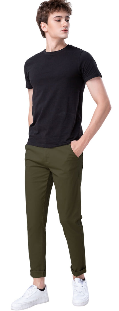 Plaid&Plain Men's Olive Skinny Chinos | Slacks Tapered Trousers Suit Pants