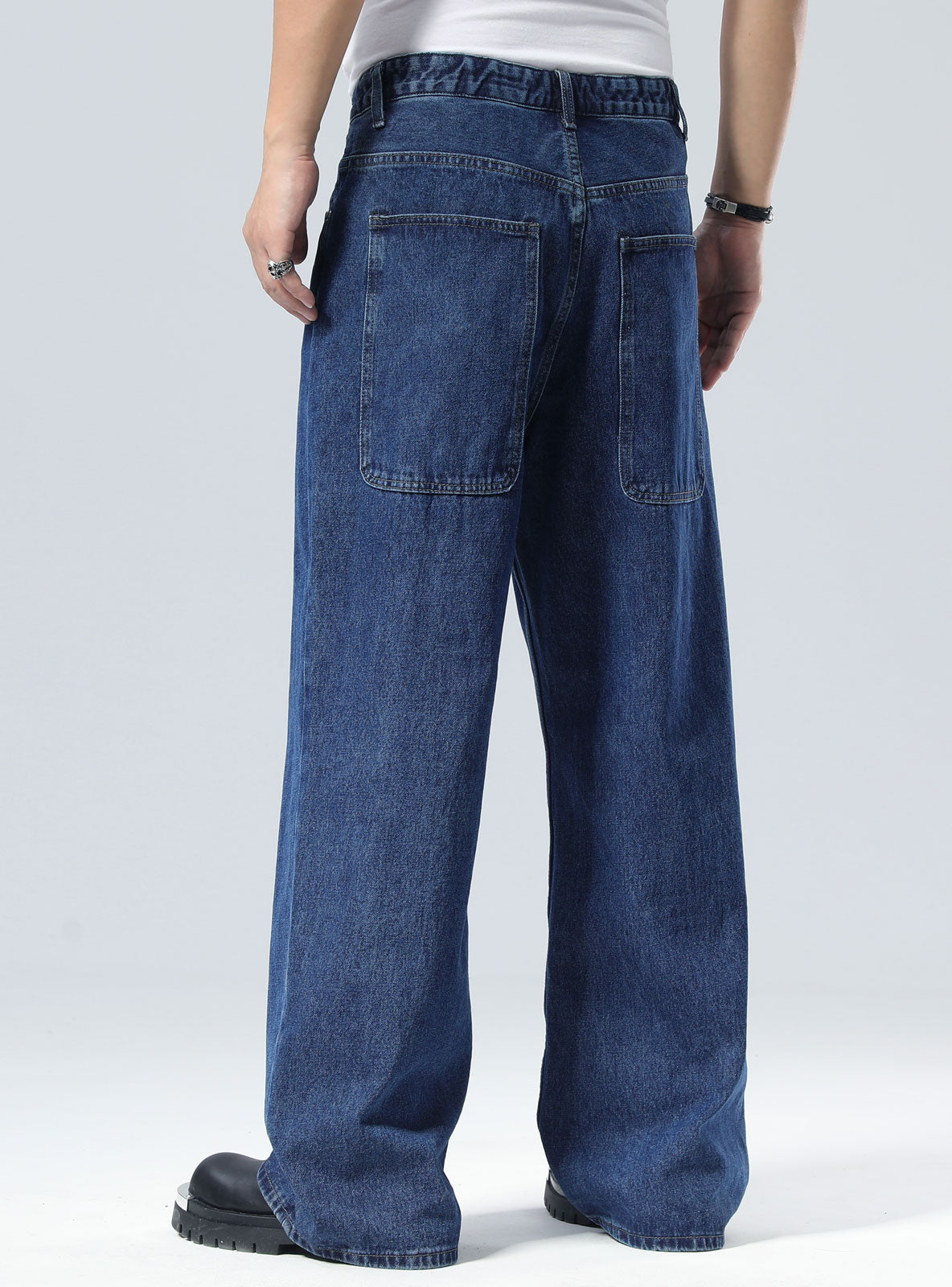 Plaid&Plain Men's Dark Stone Baggy Jeans |  Wide Leg Denim Pants for Hip Hop & Skateboarding