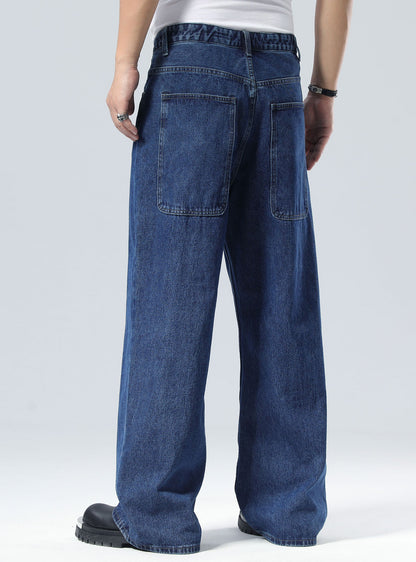 Plaid&Plain Men's Dark Stone Baggy Jeans |  Wide Leg Denim Pants for Hip Hop & Skateboarding