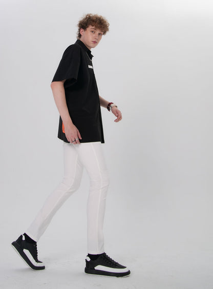 Plaid&Plain Men's White Skinny Stretchy Chinos| Slim Fit Slacks Tapered Trousers