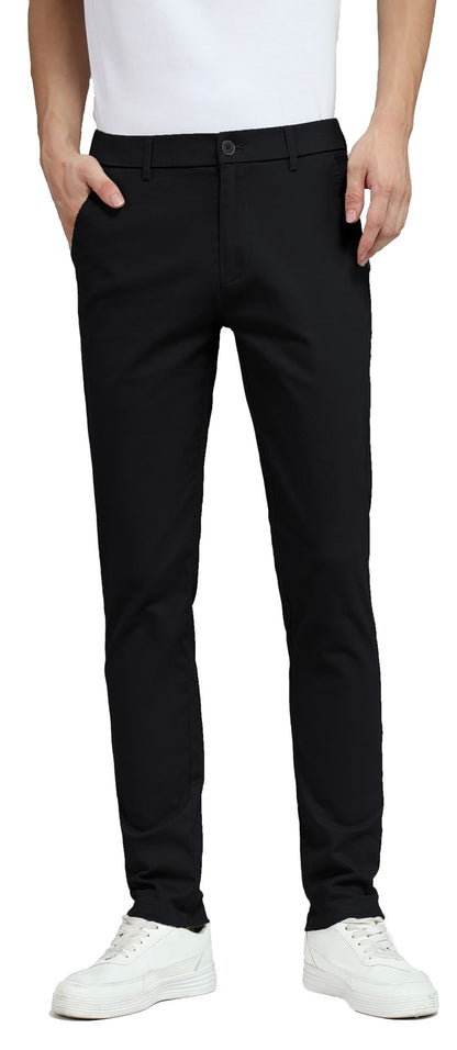Plaid&Plain Men's Black Skinny Chinos | Slacks Tapered Trousers Suit Pants
