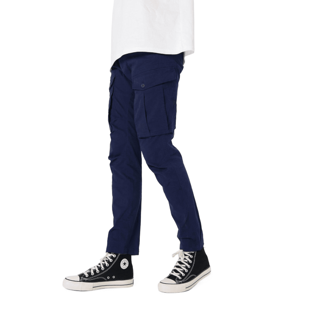 Plaid&Plain Men's Navy Blue Slim Fit Cargo Pants | Tactical Utility with Articulated Knees | Outdoor Hiking & Workwear - Plaid&Plain-C804-Navy Blue-28X28