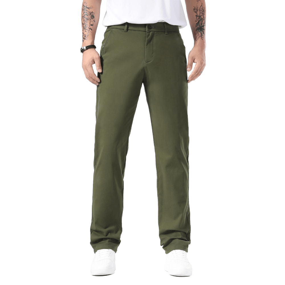 Plaid&Plain Olive Men’s Slim - Fit Chinos| Men’s Tapered Chino Pants - Plaid&Plain-8801-Olive-27X28