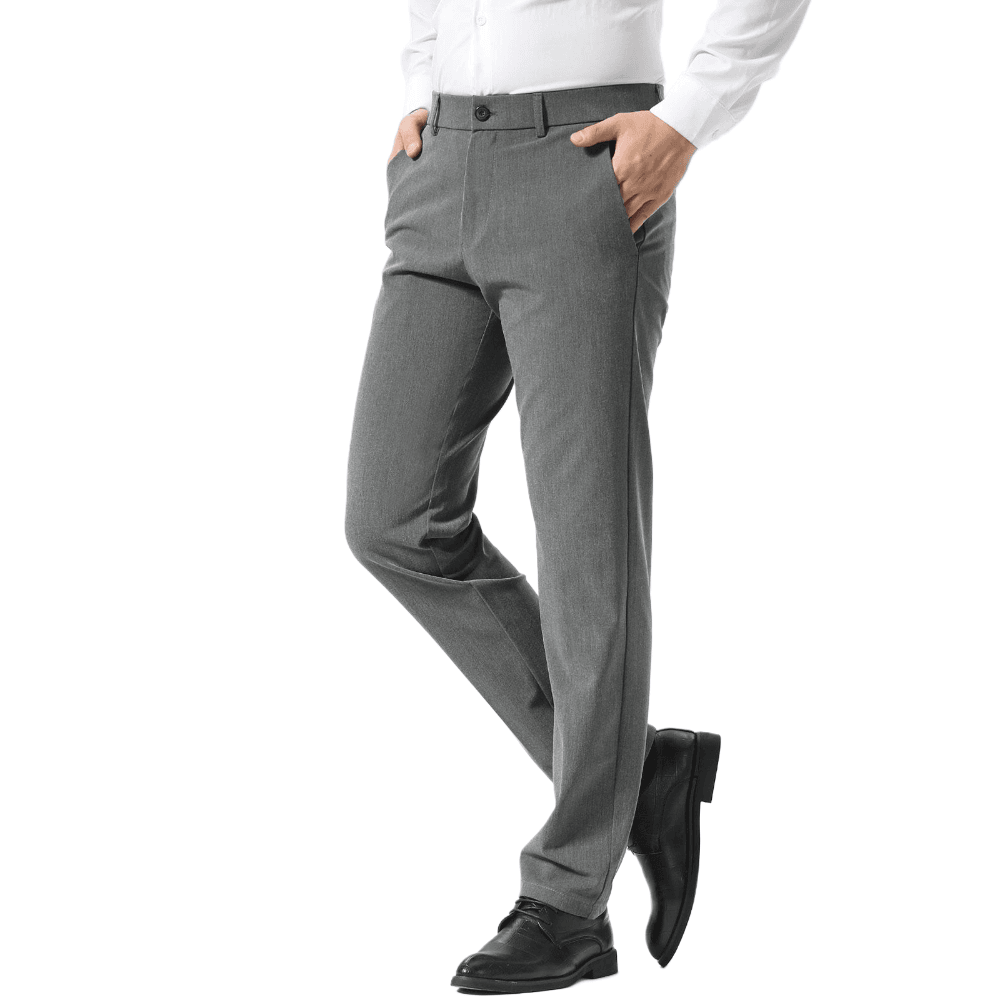 Plaid&Plain Medium Heather Grey Men’s Slim - Fit Dress Pants | Stretch Dress Pants - Plaid&Plain-8101-Medium Heather Grey-27X28