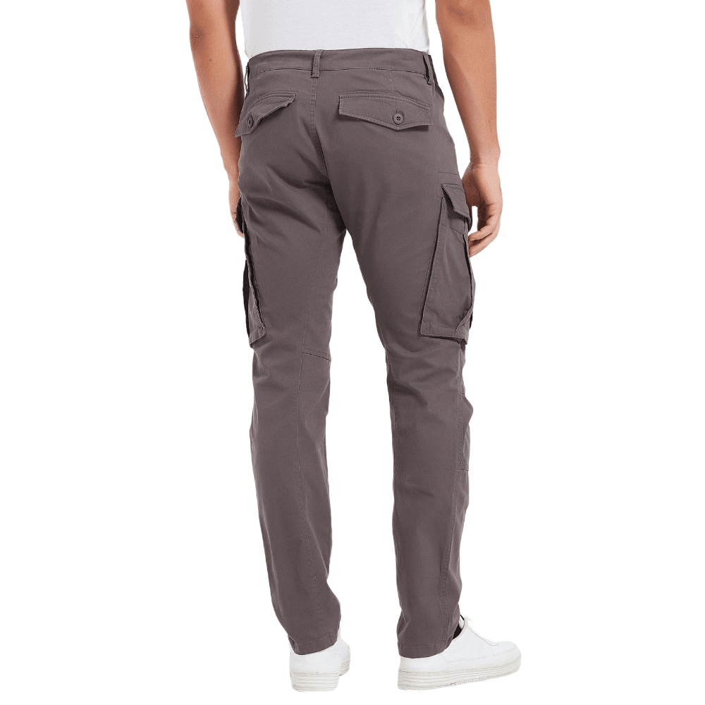 Plaid&Plain Men's Grey Slim Fit Cargo Pants | Tactical Utility with Articulated Knees | Outdoor Hiking & Workwear - Plaid&Plain-C804-Grey-28X28