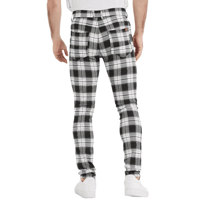 Plaid&Plain Classic Grey Plaid Skinny Men's Chinos | Slacks Tapered Trousers - 