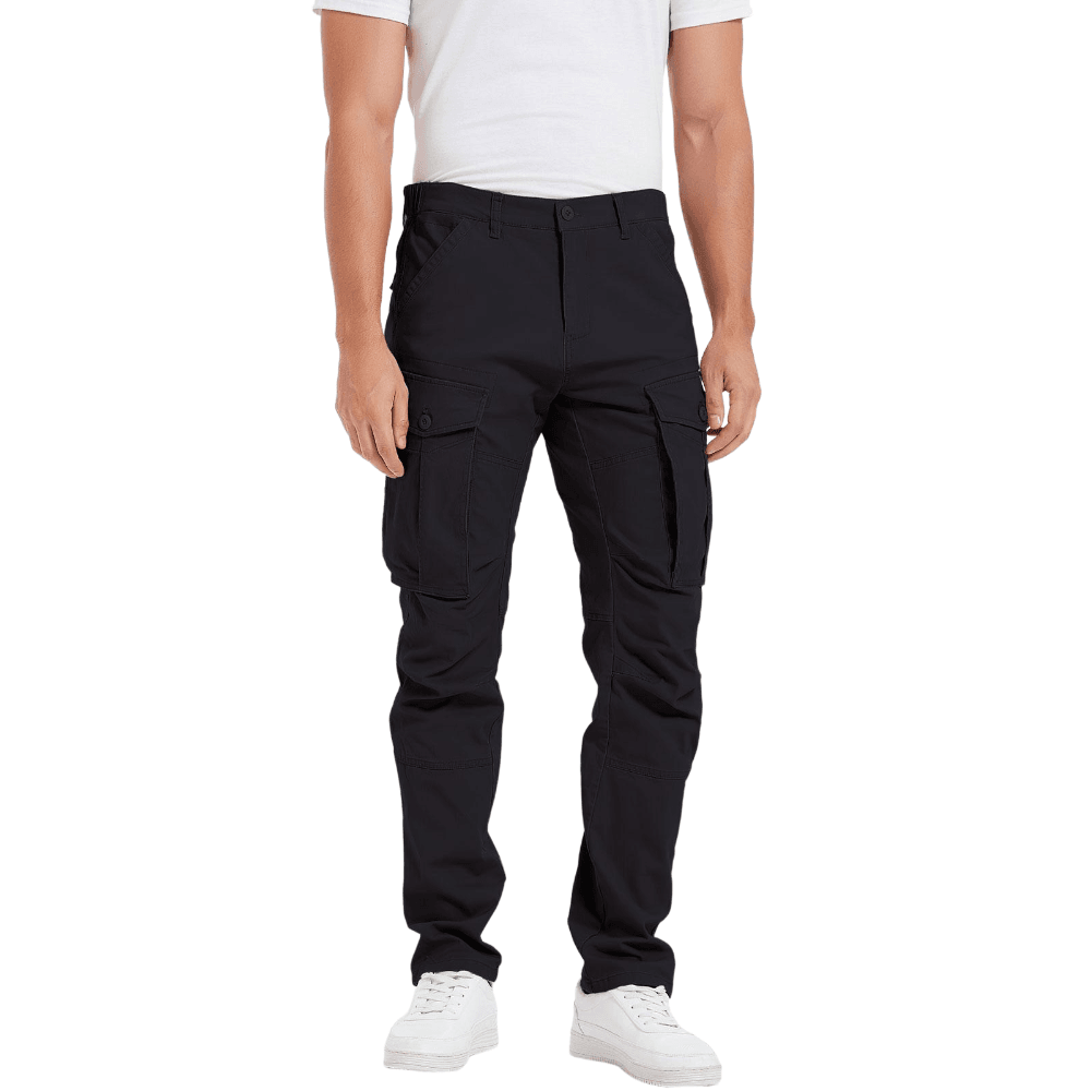 Plaid&Plain Men's Black Slim Fit Cargo Pants | Tactical Utility with Articulated Knees | Outdoor Hiking & Workwear - Plaid&Plain-C804-Black-28X28