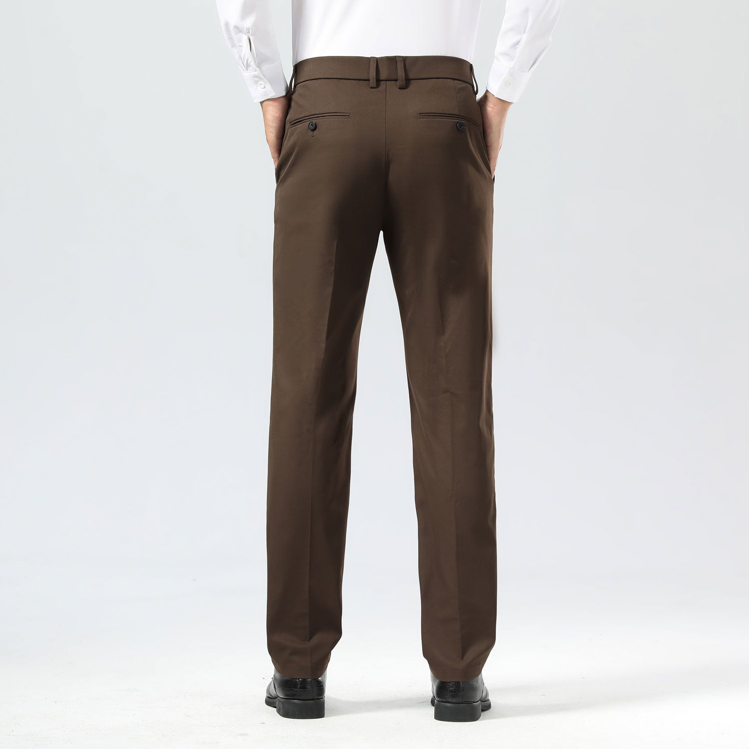 Plaid&Plain Brown Men's Dress Pants | Slim Fit Stretch Comfy Dress Pants