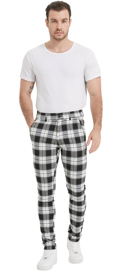Plaid&Plain Classic Grey Plaid Skinny Men's Chinos | Slacks Tapered Trousers