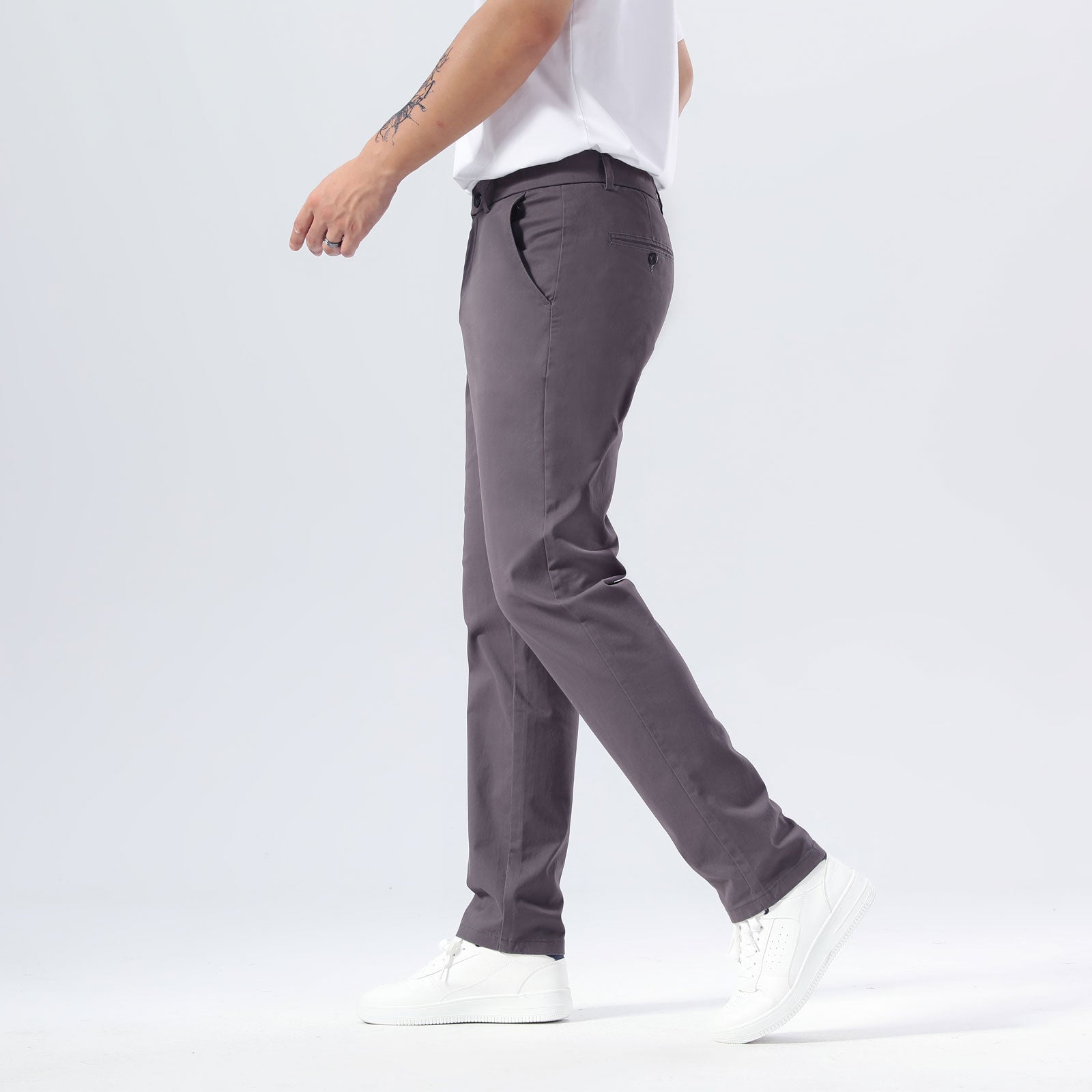 Plaid&Plain Grey Men’s Slim - Fit Chinos| Men’s Tapered Chino Pants