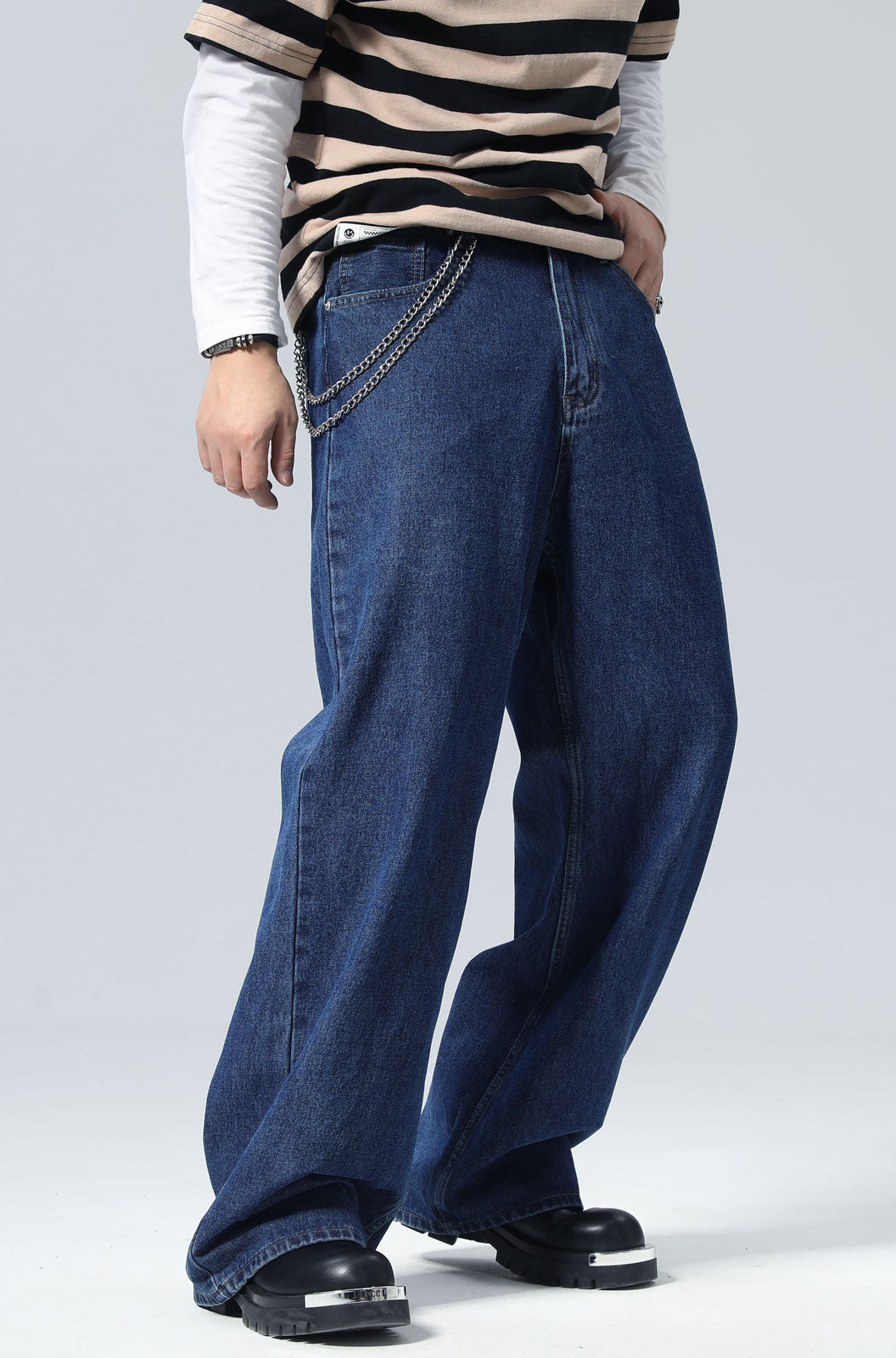 Plaid&Plain Men's Dark Stone Baggy Jeans |  Wide Leg Denim Pants for Hip Hop & Skateboarding