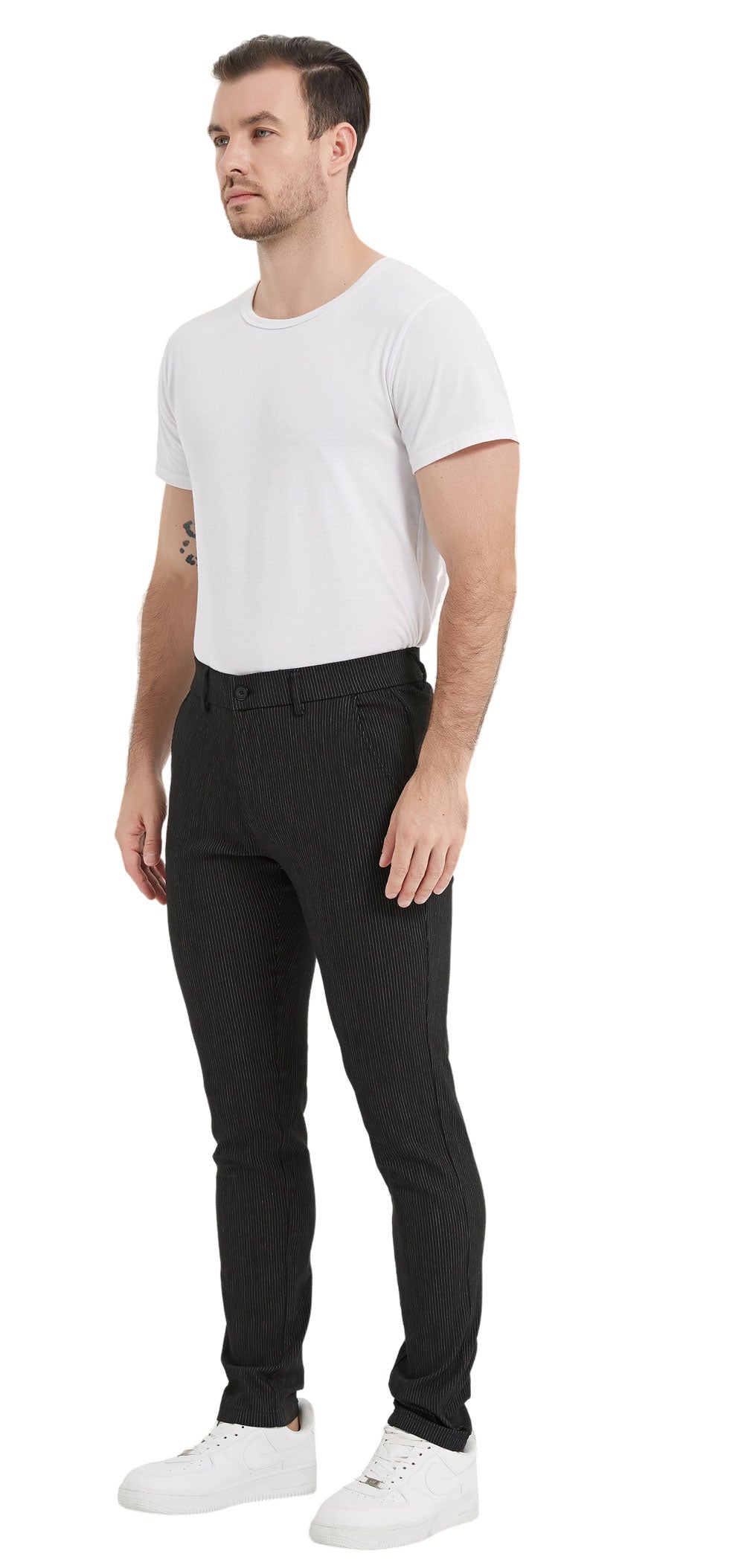 Plaid&Plain Black Strip Skinny Men's Chinos | Slacks Tapered Trousers