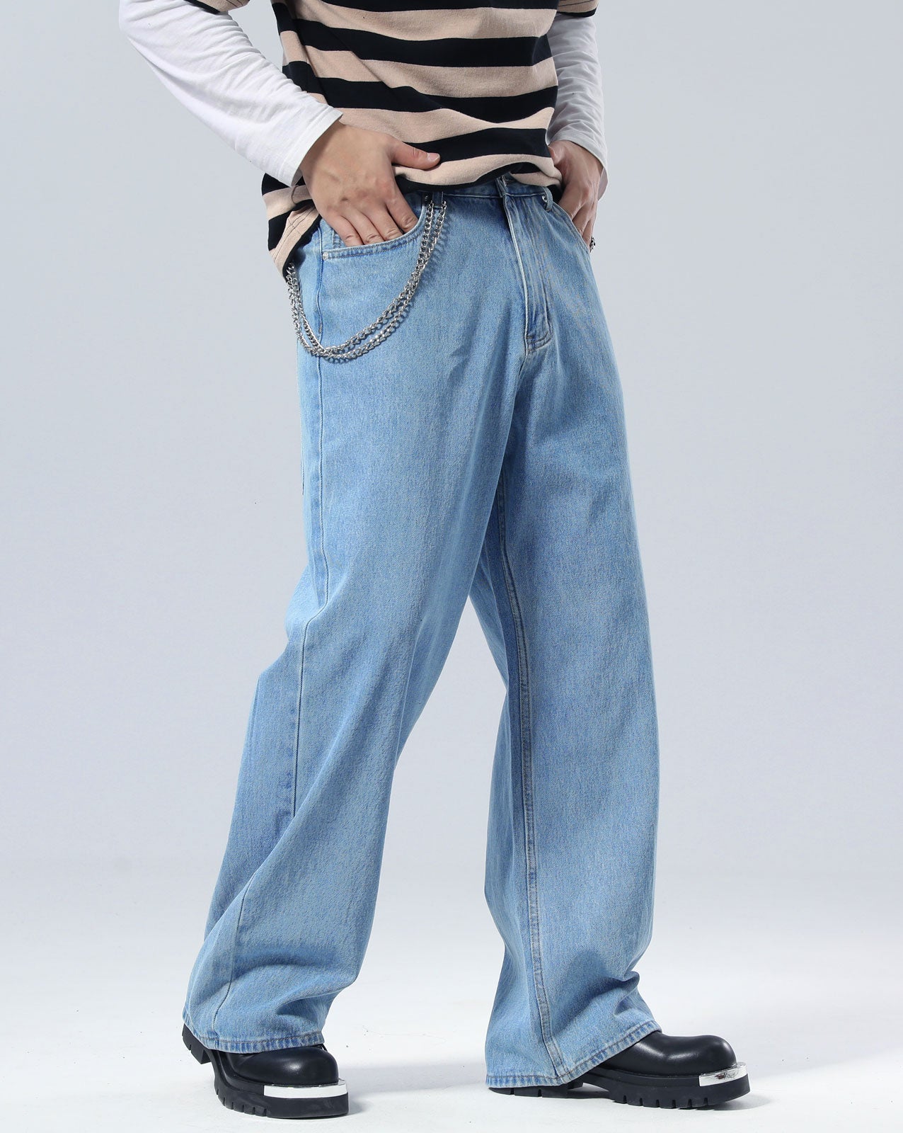 Plaid&Plain Men's Antique Baggy Jeans |  Wide Leg Denim Pants for Hip Hop & Skateboarding