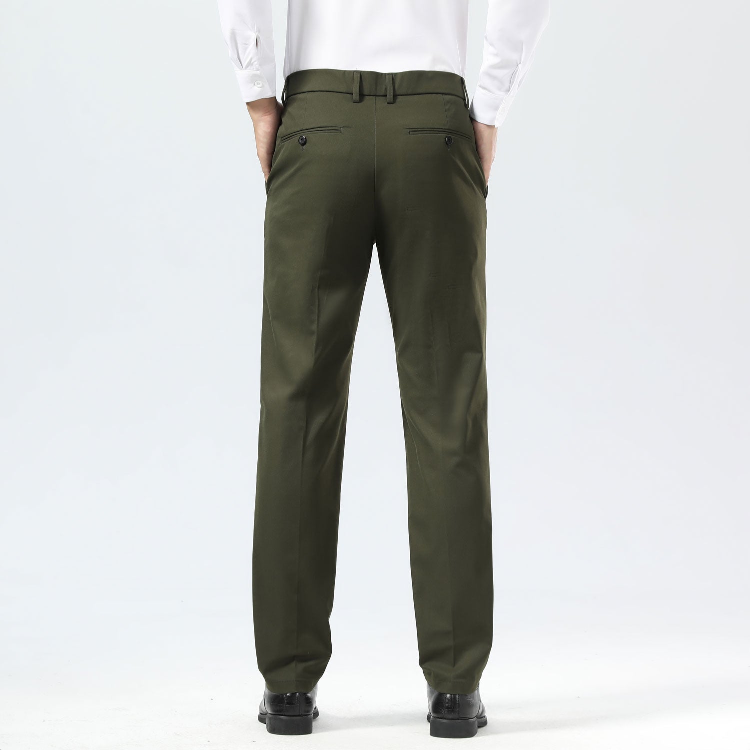 Plaid&Plain Olive Men's Dress Pants | Slim Fit Stretch Comfy Dress Pants