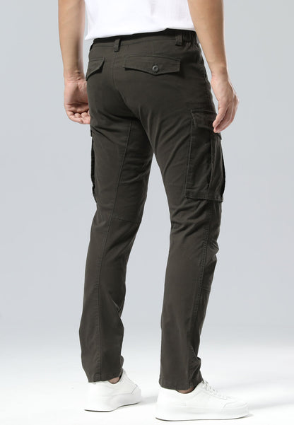 Plaid&Plain Men's Charcoal Slim Fit Cargo Pants | Tactical Utility with Articulated Knees | Outdoor Hiking & Workwear