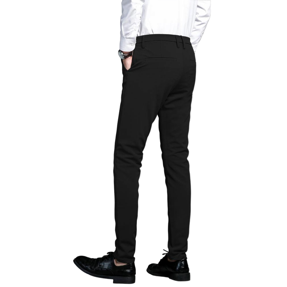 Plaid&Plain Men's Black Stretch Dress Pants | Skinny Suit Pants