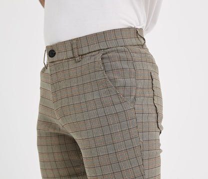 Plaid&Plain Men's Plaid Skinny Stretchy Khaki Chinos | Slacks Tapered Trousers