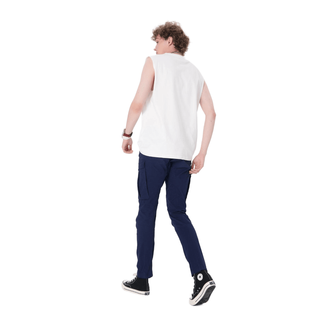 Plaid&Plain Men's Navy Blue Slim Fit Cargo Pants | Tactical Utility with Articulated Knees | Outdoor Hiking & Workwear - Plaid&Plain-C804-Navy Blue-28X28