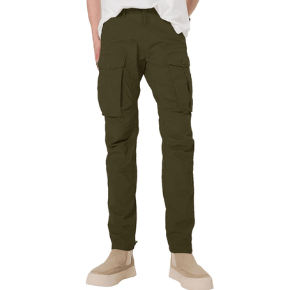 Plaid&Plain Men's Olive Slim Fit Cargo Pants | Tactical Utility with Articulated Knees | Outdoor Hiking & Workwear - Plaid&Plain-C804-Olive-28X28
