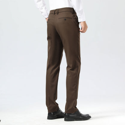 Plaid&Plain Brown Men's Dress Pants | Slim Fit Stretch Comfy Dress Pants