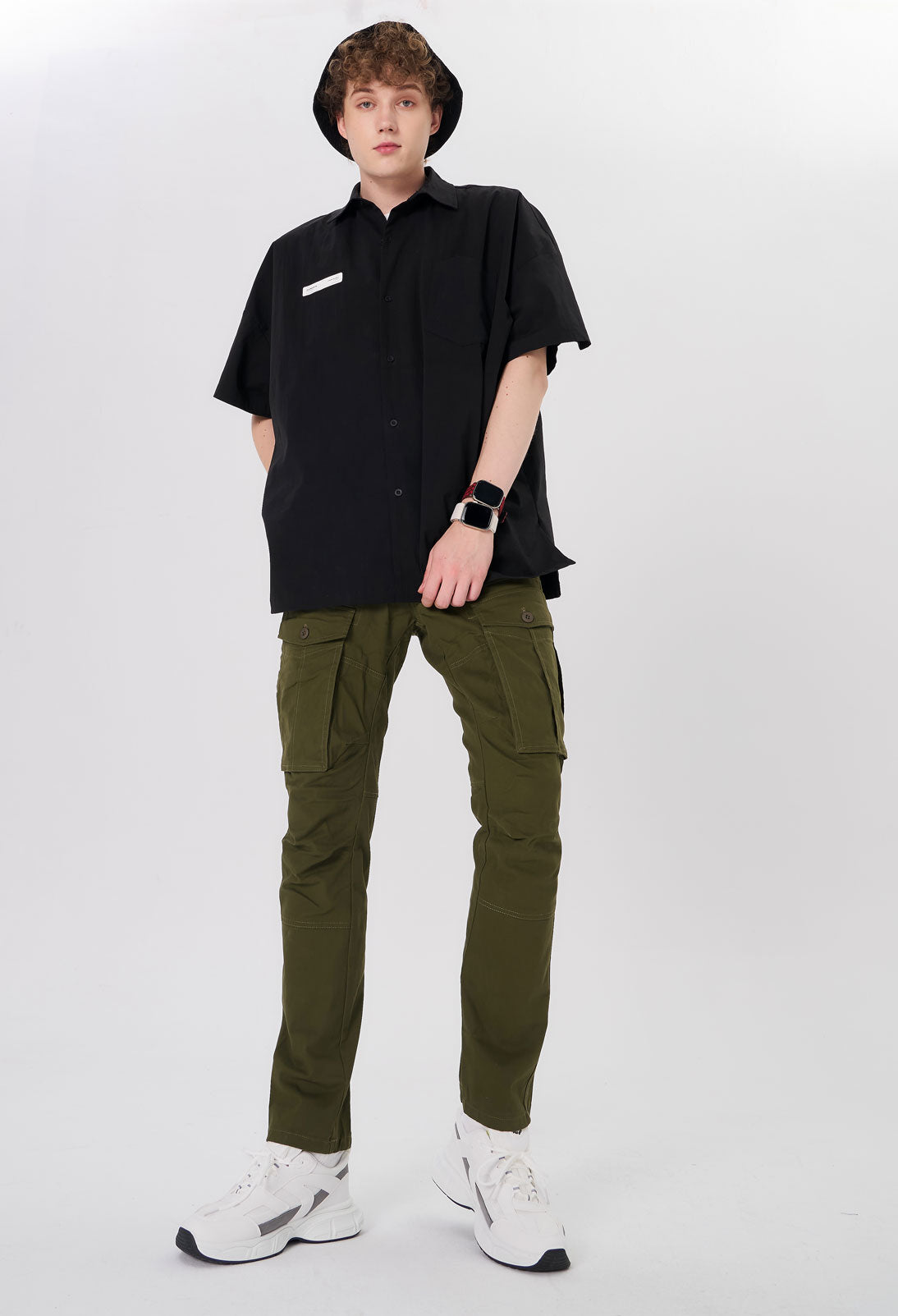 Plaid&Plain Men's Olive Slim Fit Cargo Pants | Tactical Utility with Articulated Knees | Outdoor Hiking & Workwear