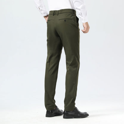 Plaid&Plain Olive Men's Dress Pants | Slim Fit Stretch Comfy Dress Pants