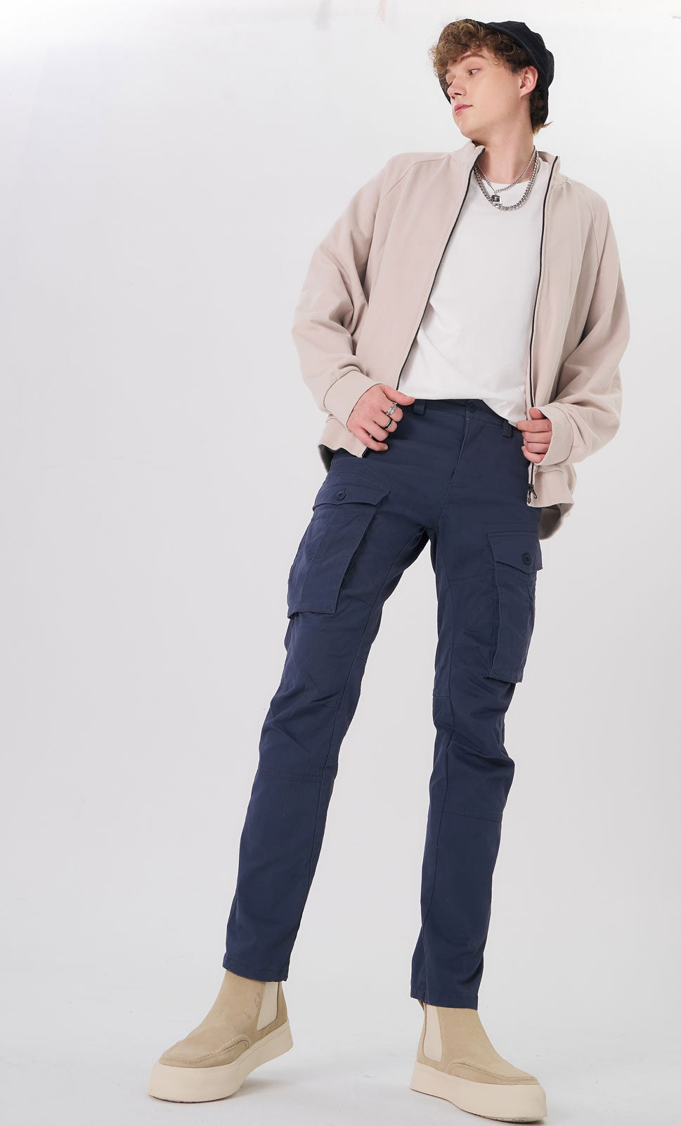 Plaid&Plain Men's Pacific Blue Slim Fit Cargo Pants | Tactical Utility with Articulated Knees | Outdoor Hiking & Workwear