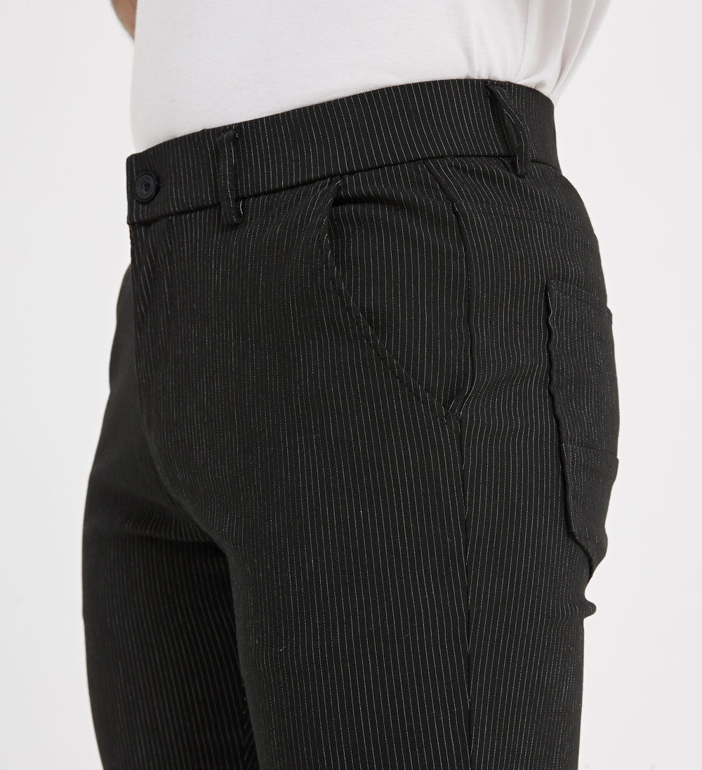 Plaid&Plain Black Strip Skinny Men's Chinos | Slacks Tapered Trousers