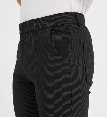 Plaid&Plain Black Strip Skinny Men's Chinos | Slacks Tapered Trousers