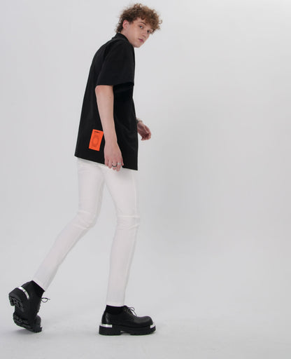 Plaid&Plain Men's White Skinny Stretchy Chinos| Slim Fit Slacks Tapered Trousers