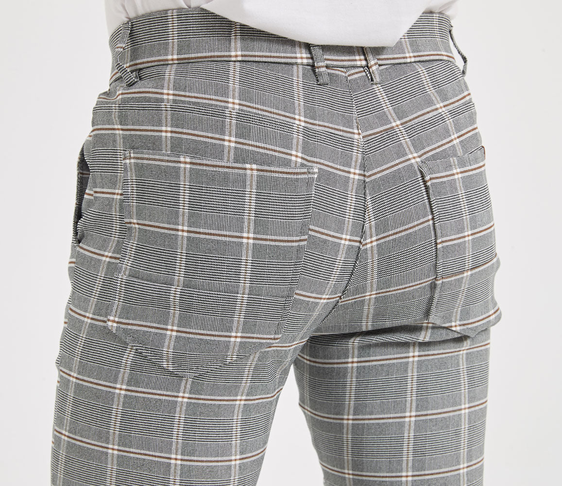 Plaid&Plain Grey Plaid Patterned Skinny Men's Chinos | Slacks Tapered Trousers