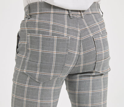 Plaid&Plain Grey Plaid Patterned Skinny Men's Chinos | Slacks Tapered Trousers