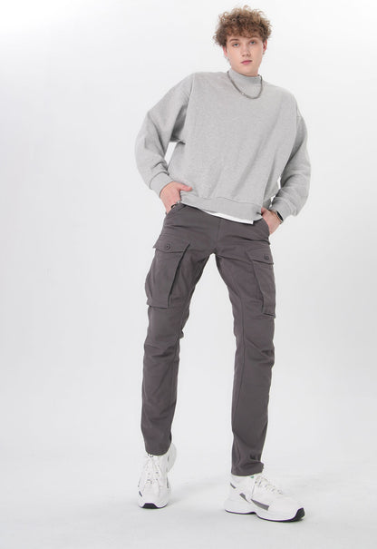 Plaid&Plain Men's Grey Slim Fit Cargo Pants | Tactical Utility with Articulated Knees | Outdoor Hiking & Workwear