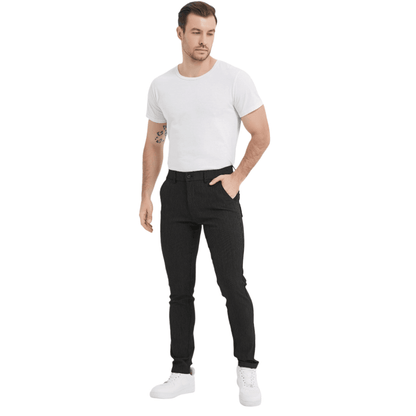 Plaid&Plain Black Strip Skinny Men's Chinos | Slacks Tapered Trousers - Plaid&Plain-7301-Black-28X28