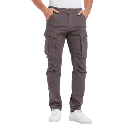 Plaid&Plain Men's Grey Slim Fit Cargo Pants | Tactical Utility with Articulated Knees | Outdoor Hiking & Workwear - Plaid&Plain-C804-Grey-28X28