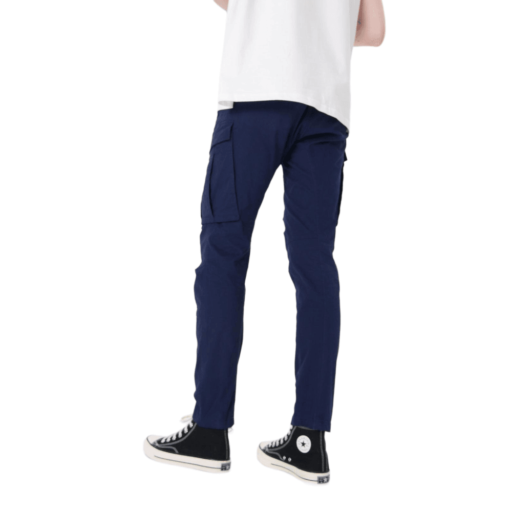 Plaid&Plain Men's Navy Blue Slim Fit Cargo Pants | Tactical Utility with Articulated Knees | Outdoor Hiking & Workwear - Plaid&Plain-C804-Navy Blue-28X28