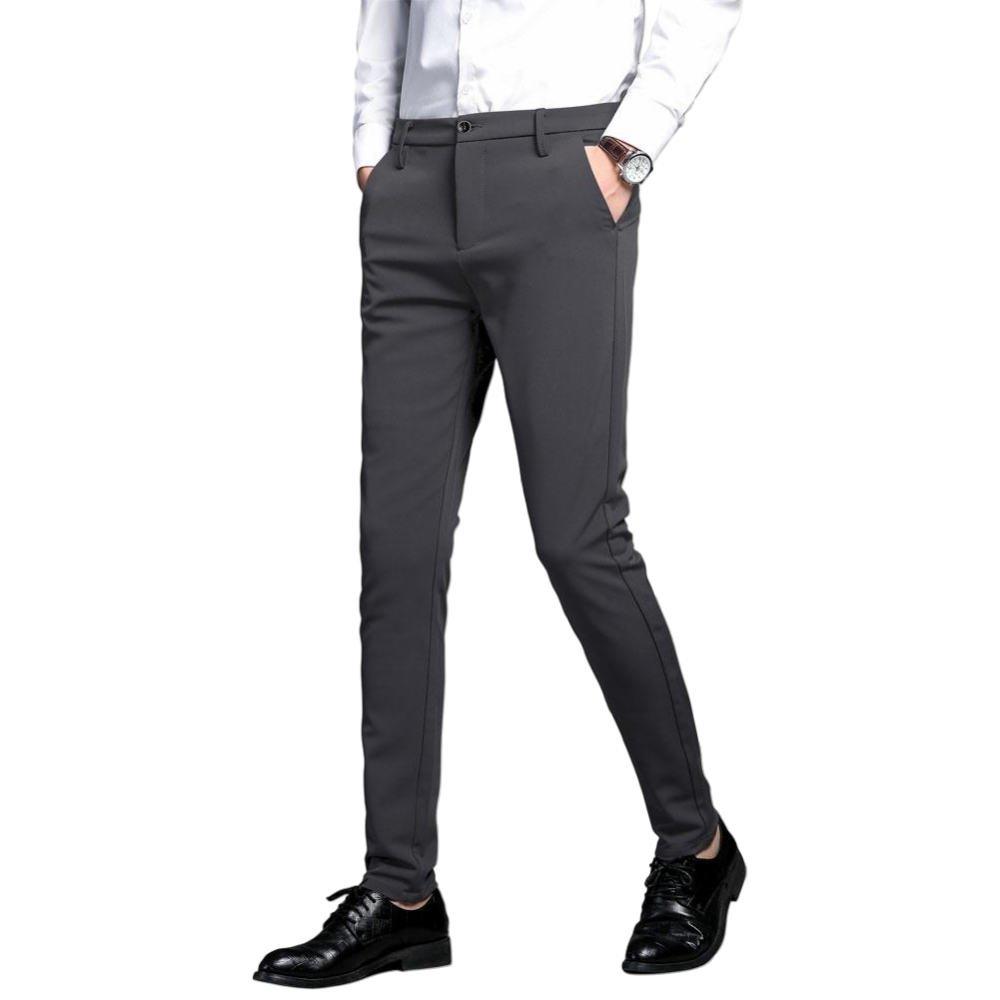 Plaid&Plain Men's Charcoal Stretch Dress Pants | Skinny Suit Pants