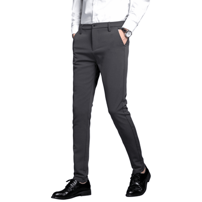 Plaid&Plain Men's Charcoal Stretch Dress Pants | Skinny Suit Pants - Plaid&Plain-7101-Charcoal-27WX28L